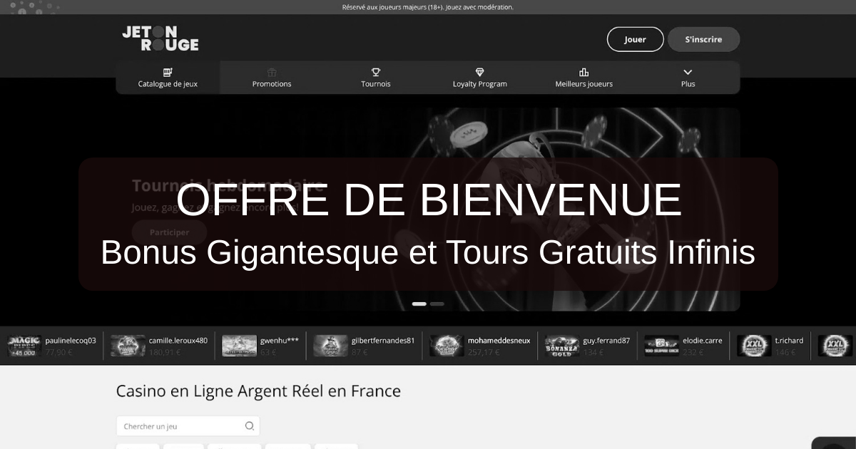 Jeton Rouge Casino : bonus de bienvenue jusqu’à 500 € à découvrir